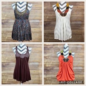 LOT OF 4 HALTER TOPS. Heavily beaded/adorned.